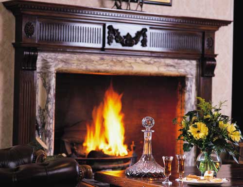 Log fire at Holbrook House